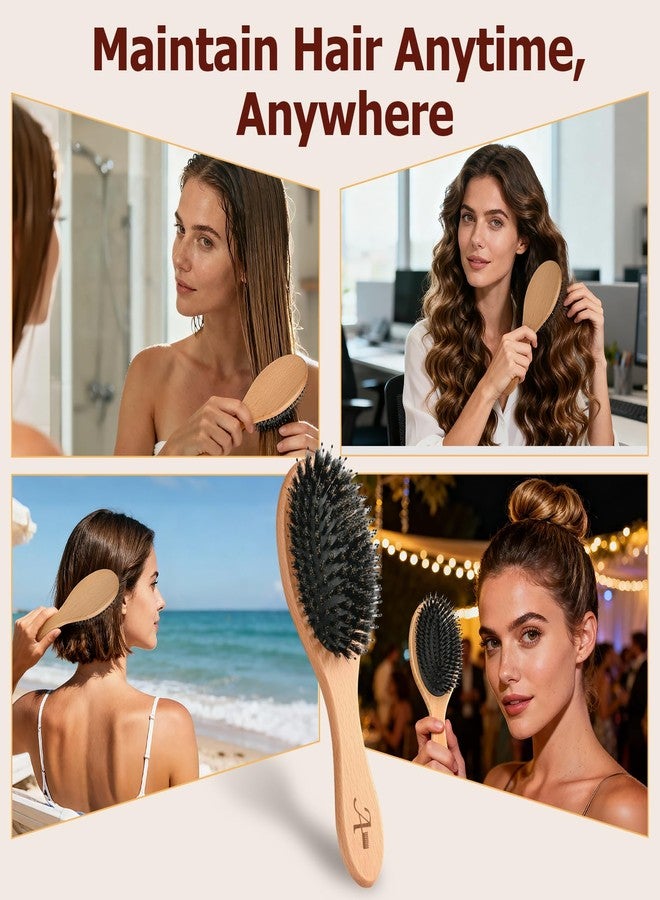 Ancable Boar Bristle Hair Brush Gift Set for Women & Men, 100% Natural Bristle & Nylon, Reduces Frizz & Static, Gentle Detangling for All Hair Types Thick Thin Curly Straight, Regular Size - Image 4